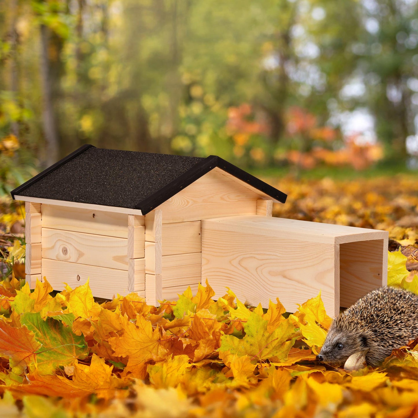 Wetterfestes Igelschlafhaus mit Bitumendach und Stecksystem-Bausatz