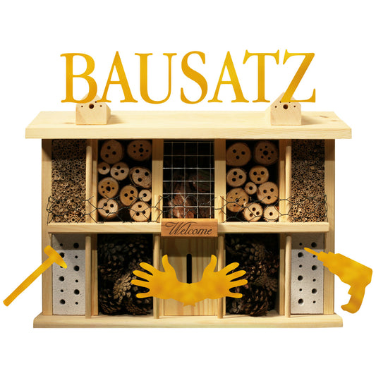 DIY-Bausatz für ein hochwertiges Wildbienenhotel aus unbehandeltem Vollholz – nachhaltige Nisthilfe für Nützlinge im Garten, einfach aufzubauen und dekorativ.