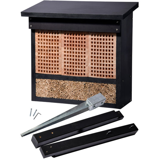 Hochwertiges Insektenhotel aus Siebdruckplatte und Lärchenholz mit Pfahlständer