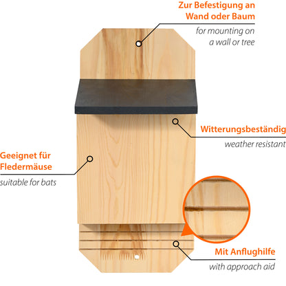 Handgefertigter Fledermaus-Nistkasten mit witterungsbeständigem Holz für langlebigen Schutz
