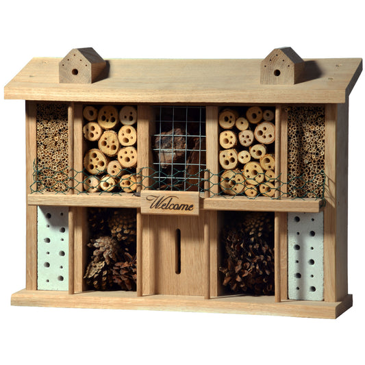 Design-Wildbienenhotel aus massivem Eichenholz – Insektenhaus mit hochwertigem Füllmaterial, ideal für Wildbienen und andere Nützlinge im Garten oder auf der Terrasse