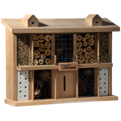 Hochwertiges Insektenhotel 'Landsitz Superior' aus wetterbeständigem Eichenholz – nachhaltige Nisthilfe und Überwinterungshilfe für Wildbienen und Marienkäfer.