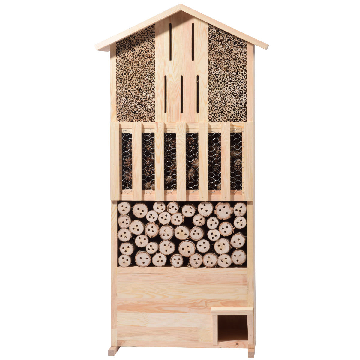 Multifunktionale Insektenhotel-Wand aus FSC®-zertifiziertem Kiefernholz mit Igelhaus
